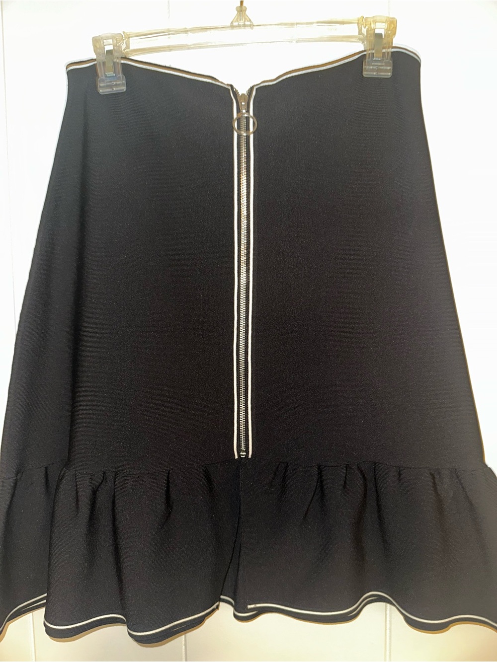 Sandro Black A-Line Skirt with Silver Zip and Ruffle Hem
